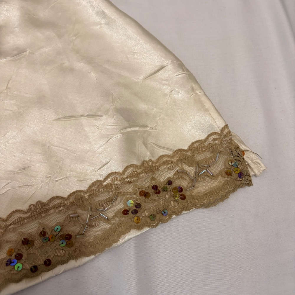 No Boundaries Cream Ivory Satin Crinkle Camisole with gold sequin detailing - Picture 9 of 16